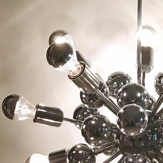 Image 1 of 1970s Astonishing Chandelier Sputnik by Goffredo Reggiani in Chrome. Made in Italy