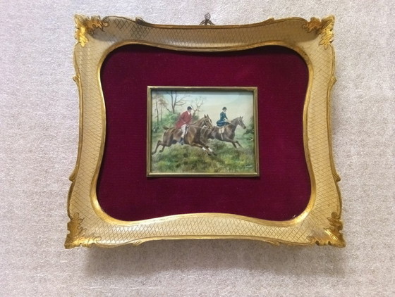 Image 1 of Signed 19th Century English Oil on Canvas Miniature Hunting Scene