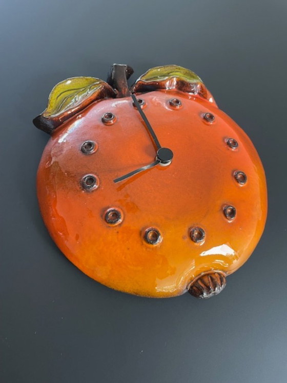 Image 1 of Retro keramische wandklok appel jaren 70