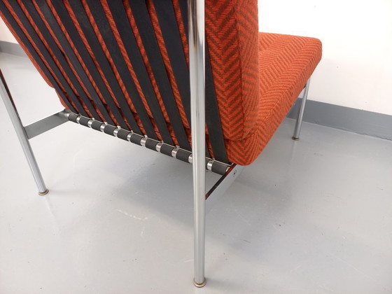 Image 1 of Fauteuil chauffeuse moderniste vintage en tissu et métal chromé des années 60 70