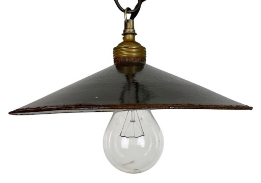 Industriële zwarte emaille lamp, jaren 1930