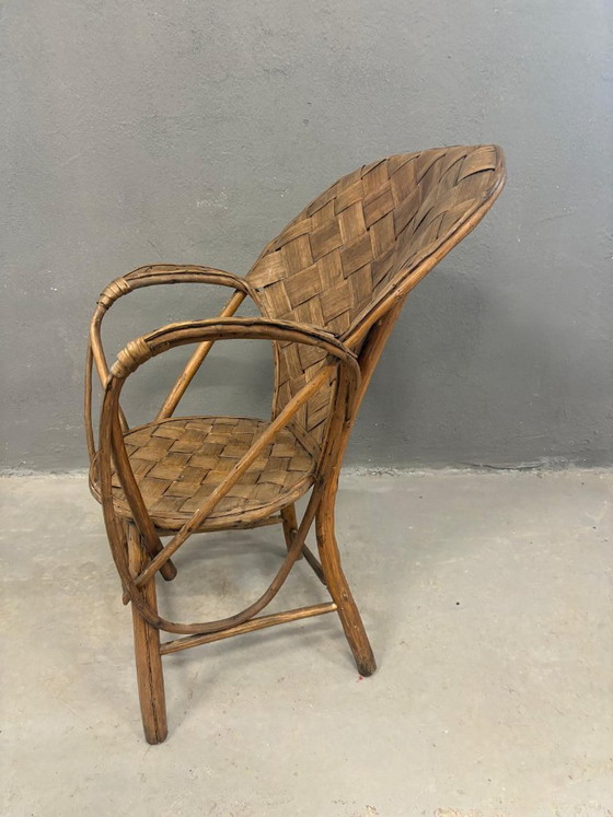 Image 1 of Vintage rieten fauteuil met hoge rugleuning, jaren 60-70