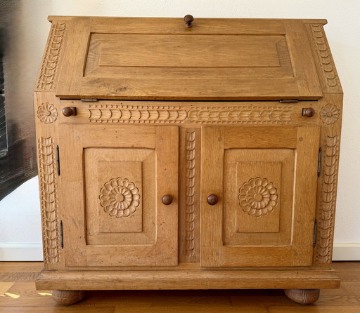 Escritorio secreter antiguo de roble / armario con puerta abatible