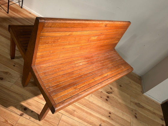 Image 1 of Banc de train industriel vintage 1950s