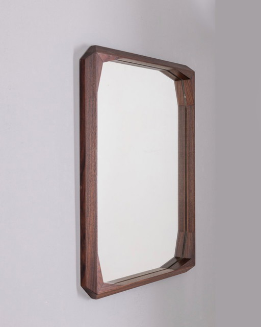 VINTAGE 1960s WALNUT WALL MIRROR DESIGNED BY DINO CAVALLI