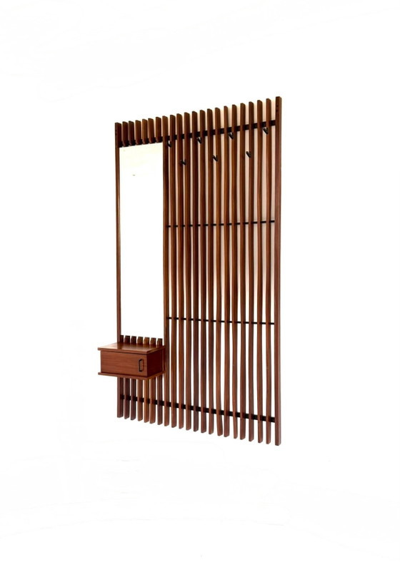 Vintage XL Teak Slat Coat Rack, Germany '60s, Glass, Wood, Brown (photo 10 of 12)