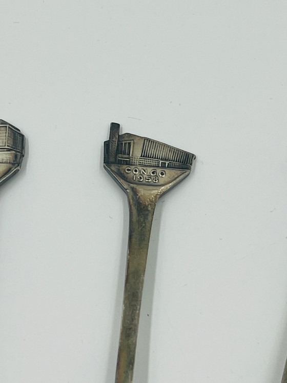 Set of 4 Souvenir Spoons Expo 58 Rare Pavilions, Cutlery Sets, Metal, Silver (photo 6 of 12)