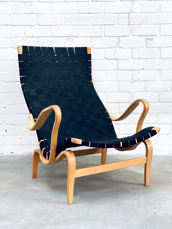 Image 1 of Bruno Mathsson | Set Of Vintage Lounge Chair With Ottoman | Pernilla Series | Black Canvas