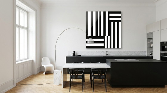 XXL Ausführung - Hyper Modern Abstrakt Minimalismus Schwarz Weiss auf 5 mm Acrylglas 140x140 Cm – Kunstdrucke (photo 2 of 6)