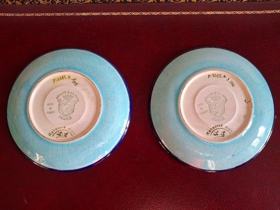 Image 1 of Tête à tête, Set bestehend aus 2 Teetassen und Untertassen aus Longwy-Emaille