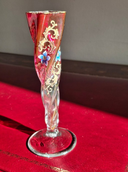 Murano tre fuocchi Glas Soliflore Vase, handbemalt, 16 cm hoch