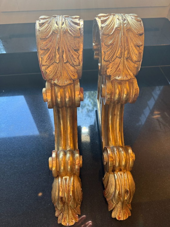 2 decorative Louis Philippe wall Consoles – Wood, Gold (photo 3 of 11)