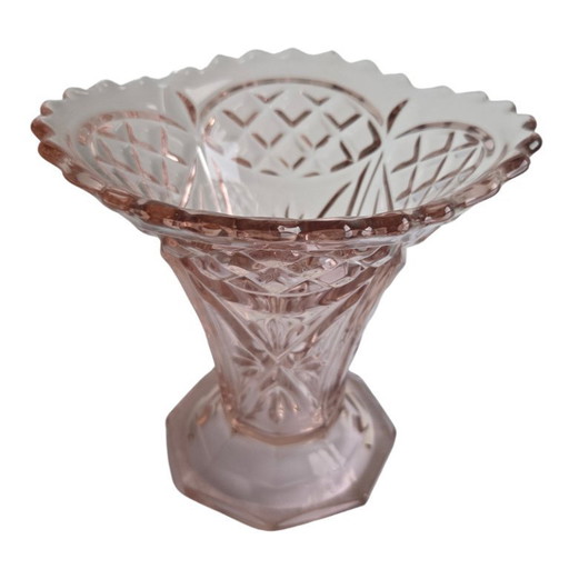 Pink pressed glass vase Art Deco style