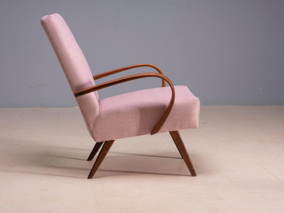 Fauteuils restaurés en bois courbé par Jaroslav Šmídek, paire, Tchécoslovaquie, nouveau revêtement rose, 61 × (photo 5 of 8)