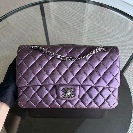 Image 1 of Chanel Classic Flap Quilted Lambskin Purple Silver Hardware Series 24