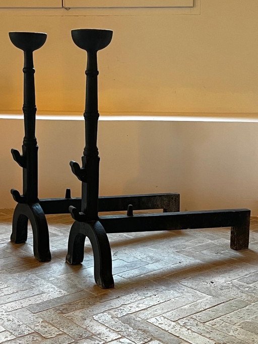 Pair of cast iron andirons, 19th century