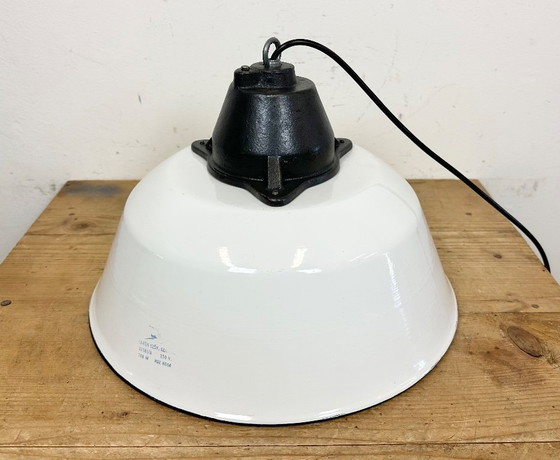 Image 1 of White Enamel and Cast Iron Industrial Pendant Light , 1960s
