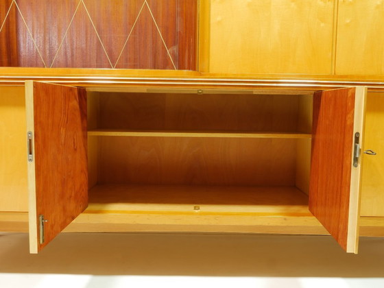 Image 1 of Buffet haut vintage avec grande vitrine, meuble de salon, années 1960, Allemagne