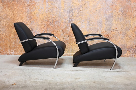 Image 1 of Sillón de diseño Gelderland 5470 retapizado en cuero negro