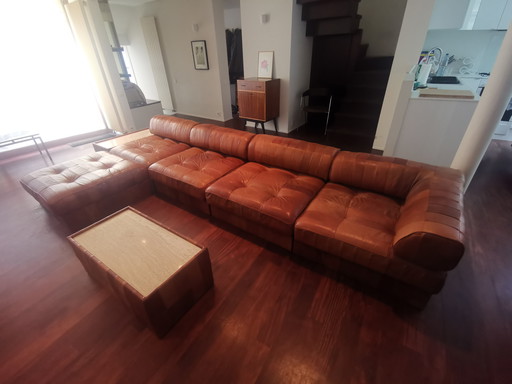 DE SEDE DS 88 modular sofa in cognac patchwork leather