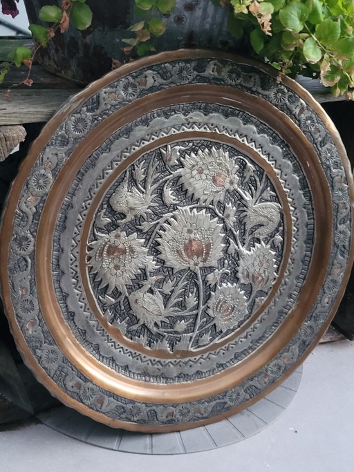 Assiette murale persane, fabrication artisanale Ghalamzani, 38 cm / 1 kg – wanddecoratie, Copper