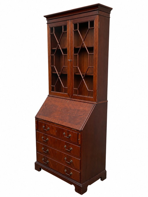 English mahogany secretary desk with glass-fronted display case – bureau, Wood (photo 2 of 7)