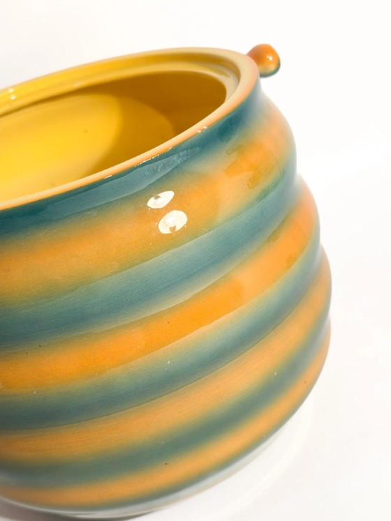 1950s Airbrushed Yellow and Green Cachepot Vase by Galvani Ceramics Pordenone – Mid Century Modern (photo 8 of 12)