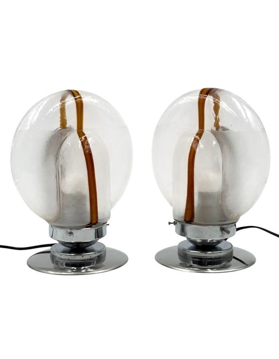 Image 1 of Toni Zuccheri, Set van 2 Murano glazen lampen, Mazzega, Murano, Italië, jaren 70