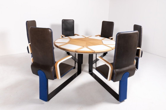Image 1 of Unique Danish Design table with fixed armchairs from Peter Karpf, 1980’s