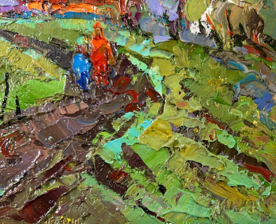 Image 1 of Original Oil Painting Summer Field Landscape Path to the village