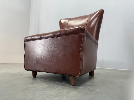 Image 1 of Sillón italiano de cuero sintético de mediados de siglo de la década de 1950