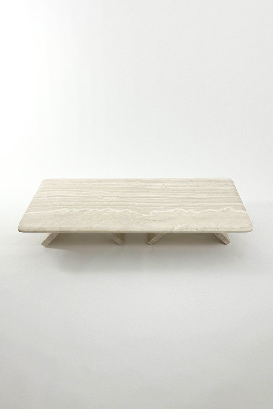 Image 1 of 💎 L'élégance vintage alliée à la multifonctionnalité : Table basse en travertin à hauteur réglable (années 1970)