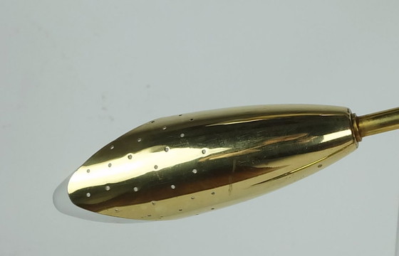 Image 1 of large 12-light sputnik spider ceiling light brass black metal 1950s mid century stilnovo era