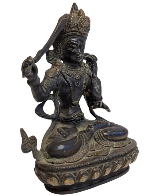 Bronzen Manjushri Beeld – Bodhisattva van Wijsheid – Beeldhouwkunst (photo 10 of 10)