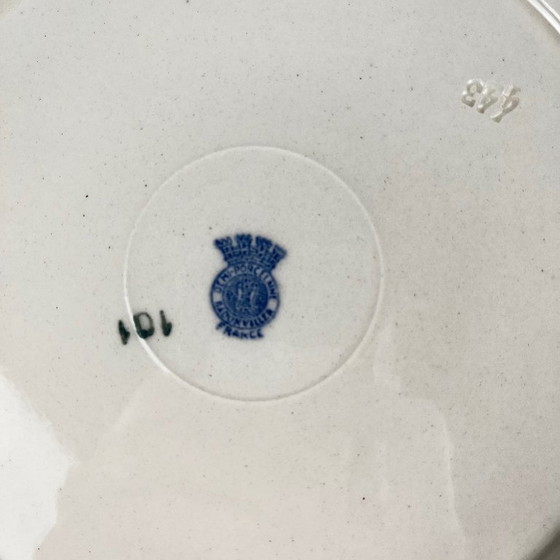 Image 1 of Ciotola bassa per insalata, in semiporcellana di Badonviller, con decorazione floreale blu, inizio XX secolo.