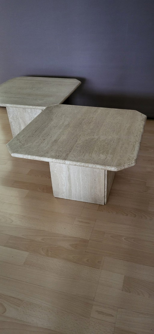 2 Couchtische aus Travertin, Vintage 70er