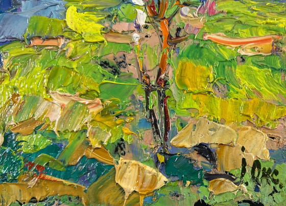 Image 1 of Original Oil Painting Summer House Landscape Silence and sun in the yard