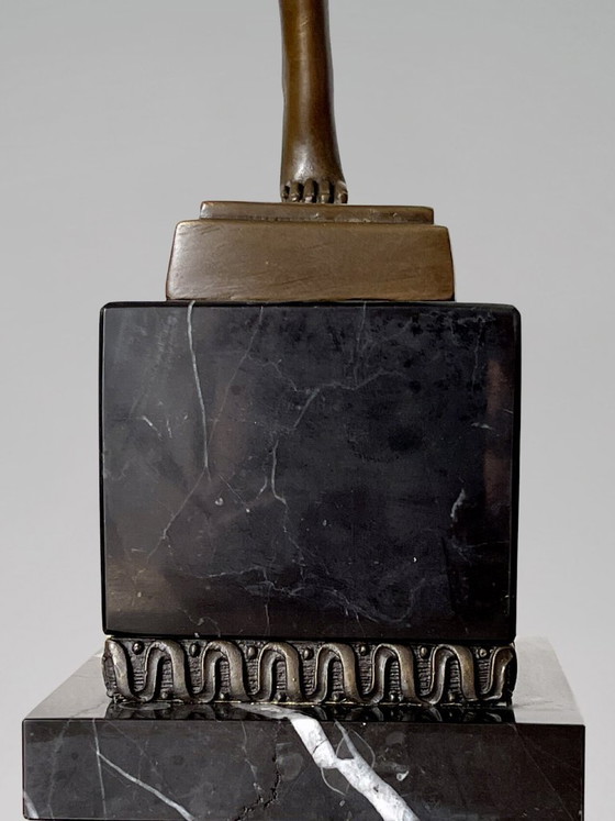 Image 1 of Art Deco sculpture of a dancer with rings in patinated bronze on a black marble-effect base – signed Duvernet – 58 cm