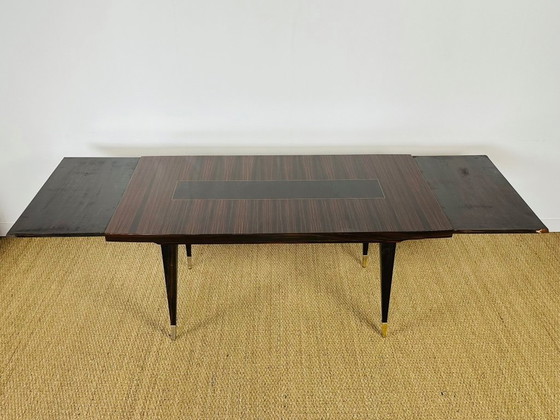 Image 1 of Uitschuifbare eettafel in Art Deco-stijl, gemaakt van Macassar-ebbenhout, 1940.