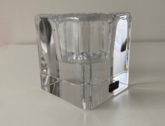 Image 1 of Kosta Boda Svezia Goran Warff 2 pesanti portacandele votive vintage a forma di cubo di cristallo
