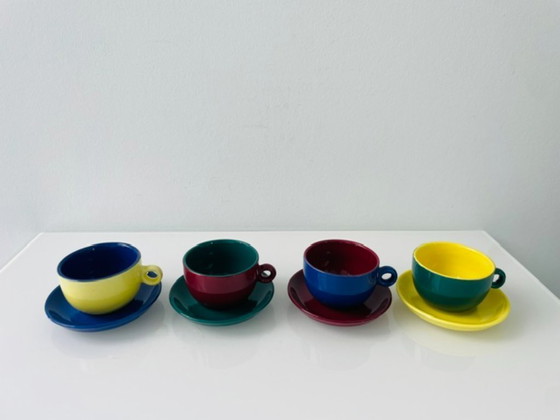 Image 1 of Set aus 4 postmodernen Espressotassen und Untertassen, Italien