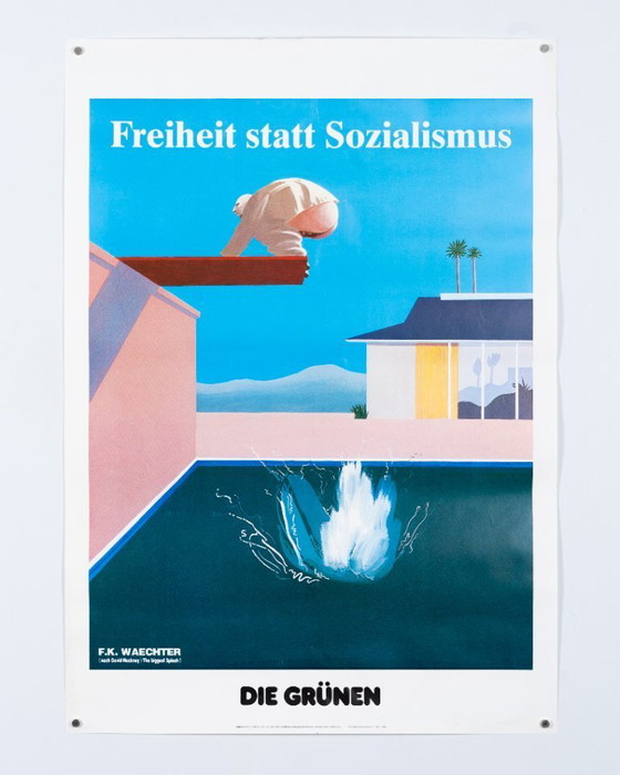 Image 1 of Freiheit statt Sozialismus - Die Grünen – 1990 – Original Vintage Political Poster by F.K. Waechter(after Hockney) – Pop Art – 8