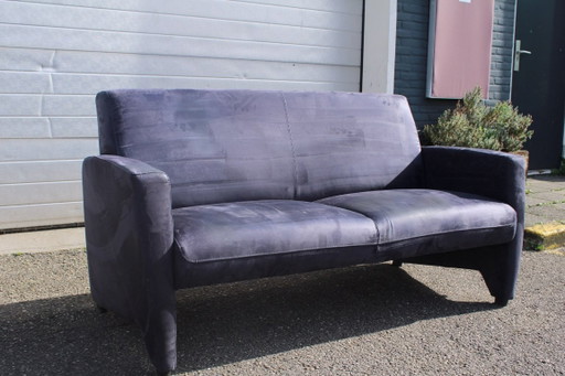 Set of 2 Montel Sofas, Dark Blue Suede – 3 5 zitsbanken, Other (photo 2 of 7)