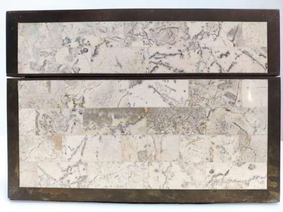 Image 1 of Gran caja de mármol y latón teselado de Maitland Smith, década de 1970