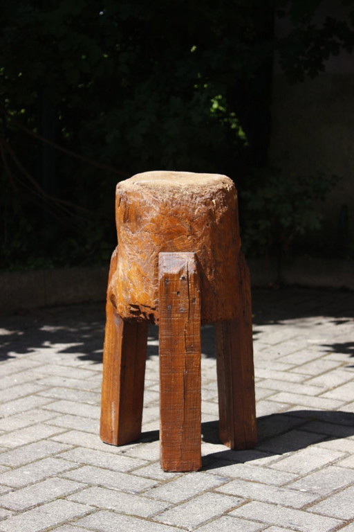Tripod Antique Brutalist Wooden Cutting Block, 1890s