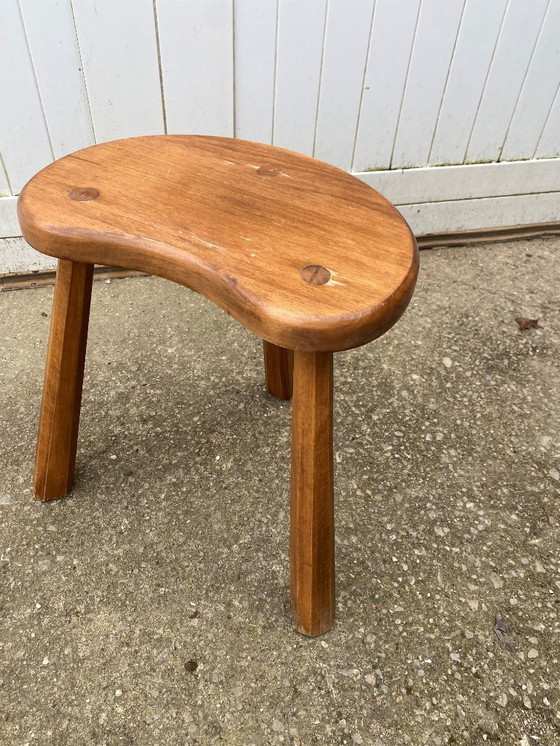 Image 1 of Rustic Brutalist tripod wooden stool 1950