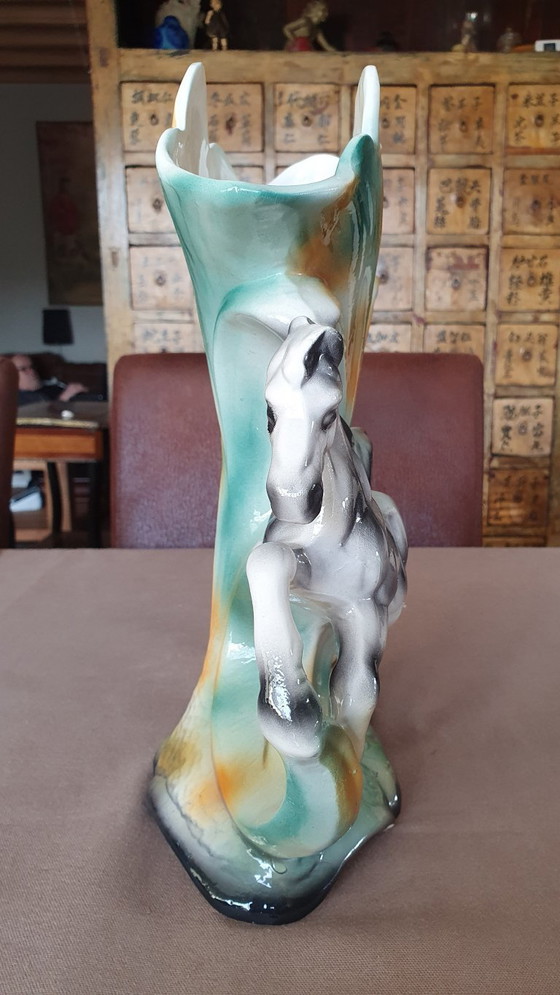 Image 1 of Vintage Italian Pegasus vase-ceramic-19th century 33 cm