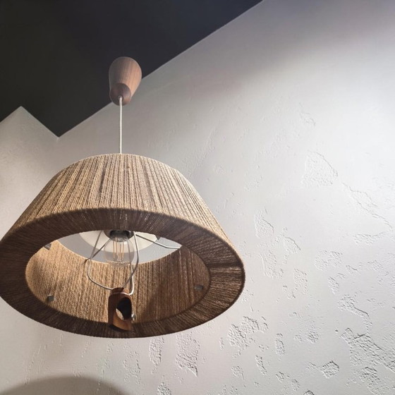 Lampada a sospensione da soffitto Mid Century Temde Noce Raffia anni '60, Temde Leuchten (foto 14 di 15)