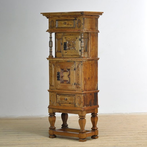 Meuble rustique allemand en pin et chêne, vers 1850