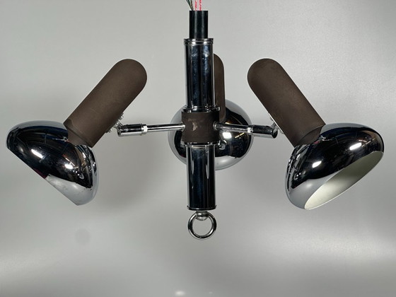Image 1 of Lampada da soffitto anni '60/'70, faretto a 3 luci, metallo, stile spaziale